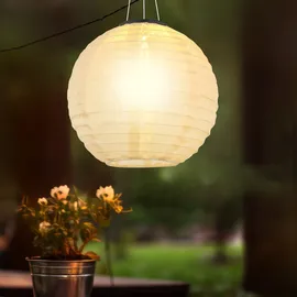 GLOBO Solarlampe Lampion Außenleuchte LED Hängelampe Gartenleuchte sandfarben Außenlampe Pendelleuchte, Edelstahl Kunststoff, warmweiß, DxH 30x 55 cm, 2er