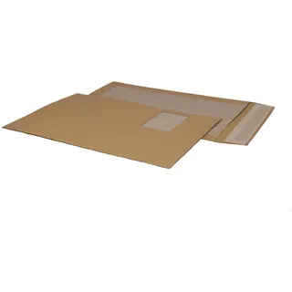 Posthorn Papprückwandtasche C4 (100 Stück), haftklebende Versandtasche mit Papprückwand und Fenster, braune Versandtaschen A4 mit Papprückwand aus Graupappe 450g/m2, 324 x 229 mm, 120g/m2