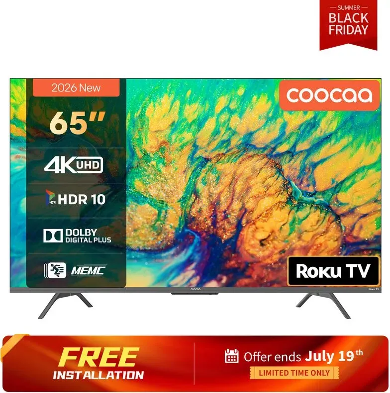 Coocaa 65 Zoll Smart TV UHD Roku – HDR10, Augenschutz Premium, Triple Tuner, flüssiges Streaming
