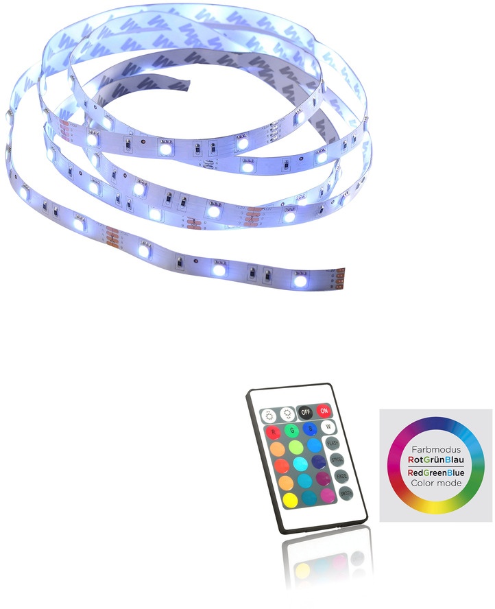 LED-Stripes, 3m, Fernbedienung, RGB Farbwechsel, inkl. Schnurschalter