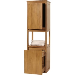 Teak-Hochschrank HWC-M71, Badschrank Badregal Badezimmer, hochwertiges B-Grade-Teak (Kernholz, 20-30 Jahre), 141x41x36cm