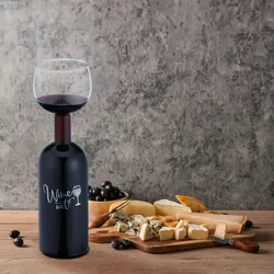 Relaxdays Weinflasche Glas, XL Weinglas mit Spruch, Fun Geschenk für Weinliebhaber, Weinflaschenglas 750 ml, transparent