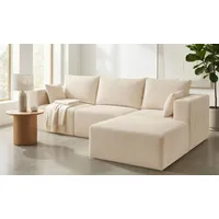 FurniSoar Modulares Sofa 4-Sitzer Beige – Boneless Couch aus Cord, Keine Montage – Sofa L-Form, Ecksofa mit Schlaffunktion, Big Sofa, Cloud Couch in Cremefarben