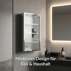 Karat Medizinschrank Allen Abschließbarer Arzneischrank mit Glastür Silber 60 x 30 cm 4 Fächer