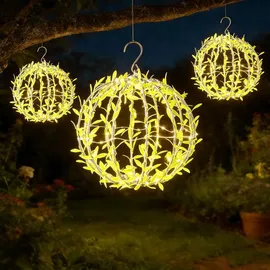 ideoon lights Solar Leuchtkugel im Blätterdesign PVC Ø20 cm inkl. Erdspiess, S-Haken und Solarpanel beige