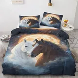 Generisch Pferd Deko - Pferd Bettwäsche 135x200 Winter, Kinder Fantasy Bettbezug 135 x 200 2er Set mit 1 Kissenbezug 80x80, Weiche Mikrofaser Winterbettwäsche mit Reißverschluss N*&122