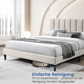 home collective Polsterbett 140x200 und 160x200 cm Doppelbett mit weichem Bezug Bettgestell, vertikaler Steppung, 140x200 cm, Beige - Beige