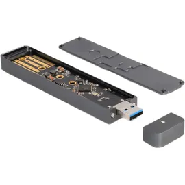 DeLock Externes Gehäuse für M.2 NVMe PCIe SSD oder SATA SSD mit USB 10 Gbps Typ-A-Stecker - M.2 Festplattengehäuse, Grau