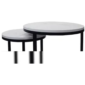 Mendler 2er-Set Beistelltisch HWC-K46, Kaffeetisch Nachttisch Loungetisch, Marmor-Optik MDF ~ weiß-schwarz