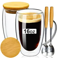 ParaCity Cappuccino Tassen 2er Set, 470ml Latte Macchiato Gläser mit Löffel und Deckel, Doppelwandige Gläser, Espressotassen aus Borosilikatglas, Kaffeegläser für Spülmaschinenfestes