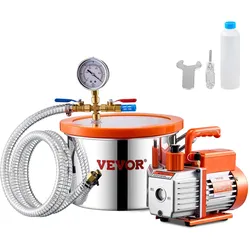 VEVOR 3,5CFM Vakuumpumpe mit 5,68L Vakuumkammer Unterdruckpumpe Vacuum Pump Kit