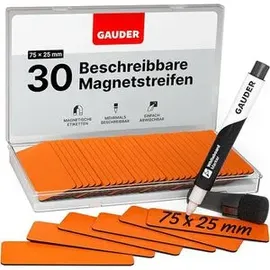 Gauder Magnetschilder orange, 75 x 25 mm, für Handbeschriftung, 30 Stück