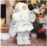 ECD Germany Weihnachtsmann Deko-Figur 37 cm hoch Weiß mit Geschenkesack