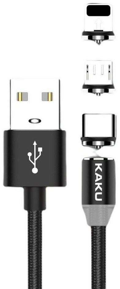 Kaku 3in1 USB Schnell Ladekabel Micro USB C Typ-C 3A 1M Schwarz Smartphone-Kabel schwarz