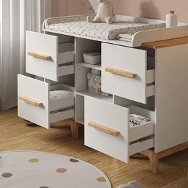 VitaliSpa Wickelkommode Malia, Weiß/artisan, 133 x 98 cm XL mit 4 Schubladen,