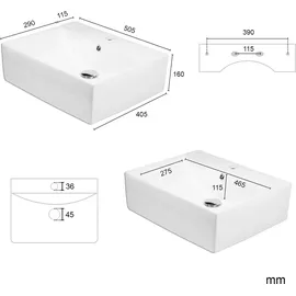 T-max Keramik Wandhängewaschbecken rechteckig 505x405x160 mm weiß Komplettset