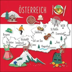 20 Servietten Papier 33x33cm 3-lagig - hochwertige Einweg Papierservietten Österreich Karte Reise Souvenir Alpen Skifahren Tradition Dirndl Wien Party