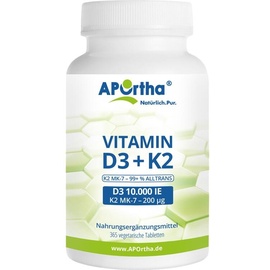 APOrtha Deutschland GmbH Vitamin D3 10.000 IE + Natto Vitamin K2 MK-7 200 µg veg Tabletten 365 St.