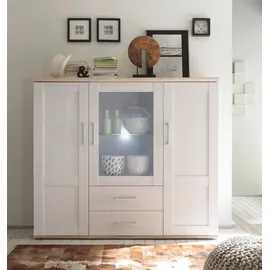 HBZ Highboard Romance (1 St.), Landhaustil mit LED-Beleuchtung, Wohnzimmerschrank in Sibiu Lärche NB, weiß