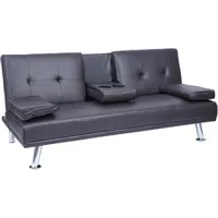 3er-sofa Hhg 179, Couch Schlafsofa Gästebett, Tassenhalter Verstellbar 97x166cm Kunstleder, Braun