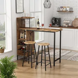 Vicco Bartisch-Set Fyrk, Schwarz/Eiche rustikal 121.5 x 40 cm mit 2 Hocker