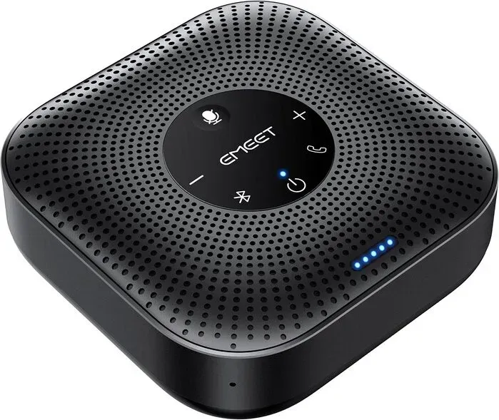 EMEET Bluetooth-Konferenzlautsprecher mit 4 Mikrofonen, 360°-Sprachaufnahme, AI-Rauschunterdrückung, Dual-Geräte-Erweiterung, USB-C & Bluetooth 5.0, Plug & Play, Kompatibel mit Zoom/Teams/Webex