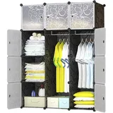 BRIAN & DANY Kleiderschrank mit Türen, 12 Würfel Modular Regalsystem mit 2 Kleiderstange & Magnetverschluss, Tragbar Schlafzimmerschrank, 111 x 47 x 148 cm