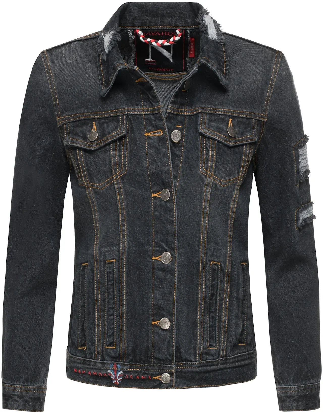 NAVAHOO Damen Jacke Übergangsjacke Jeans Frühling Destroyed Jeansjacke Pamuyaa