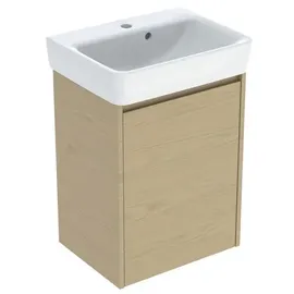 Geberit Renova Plan Set Handwaschbecken mit Unterschrank, 1 Tür, 50x69,7x38cm, 504035PS1 Waschbecken Eiche natur / Melamin Holzstruktur