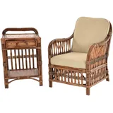 Krines Home Sitzgruppe Set Leseecke Möbel Rattan Sessel Lesesessel Tischchen als Bücherregal, (2-tlg), Tischchen mit Ablage braun