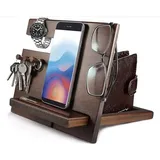 Männer Geschenk Holz Organizer Schublade mit Uhr und Schlüsselhalter