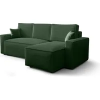 FURMEB Kord Schlafsofa mit Schlaffunktion, AMBRO L-Form, POSO 14, Flaschengrün - Grün