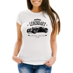 MoonWorks Print-Shirt Damen T-Shirt Hot Rod Legendary Oldtimer Slim Fit Moonworks® mit Print weiß L