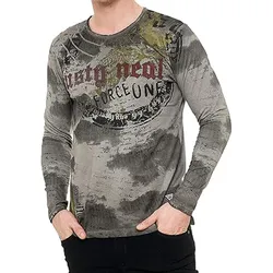 Herren Longsleeve im Batik-Stil Langarm-Shirt mit urbanen Print R-10140 Anthrazit - M