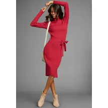 LAURA SCOTT Strickkleid Midi Unifarben Rot 42