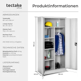 Tectake tectake® Spind mit 6 Fächern, 180 x 80 x 40 cm
