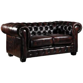 vente-unique Chesterfield Ledersofa 2-Sitzer - Büffelleder - Braun - BRENTON