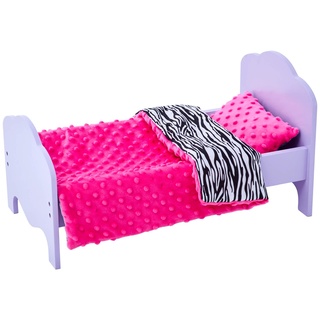 Teamson Kids Olivia's Little World Kleine Prinzessin 45 cm Puppen-Einzelbett, Lila & Bettzeug Zebramotiv TD-11929-1H