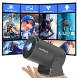 mentech Mini Beamer, 180° Drehbarer Mini Projektor mit WiFi und Bluetooth, 130" Smart-Projektor mit Android TV 11.0, 1080P, 2.4G/5G WiFi 6, Automatische Trapezkorrektur für Heimkino, Eisengrau