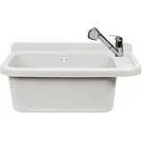 VBChome Ausgussbecken mit Armatur 50 x 35 x 21 cm Spülbecken Waschtrog mit Überlauf Waschbecken für Gewerbe Waschraum Garten inkl. Ablaufgranitur