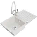 Mexen Pablo 1 Becken-granitspüle mit Abtropffläche und Mischbatterie Duo, Weiß - 6510-20-671701-02 -