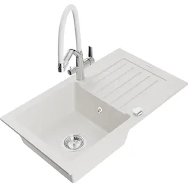 Mexen Pablo 1 Becken-granitspüle mit Abtropffläche und Mischbatterie Duo, Weiß - 6510-20-671701-02 -