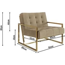 s-style möbel Loungesessel Elfriede Samtstoff 84 x 81 x 89 cm Beige/Gold