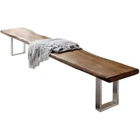 DeLife Sitzbank Live-Edge 295x40 Akazie Braun Gestell schmal Baumkante