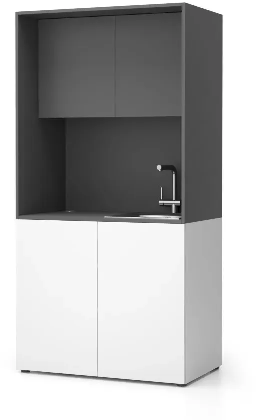 Büroküche NIKA mit Waschbecken und Wasserhahn 1000 x 600 x 2000 mm, Graphit, rechts