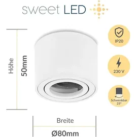 Sweet Led Deckenspots 4xAufputz flach 50mm Aluminium Aufbauspots weiß matt rund Ø Weiß