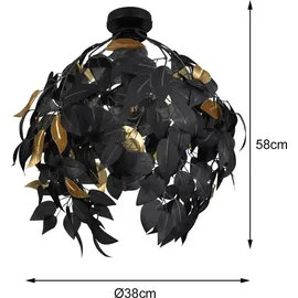 meineWunschleuchte Ausgefallene LED Deckenleuchte Blätter Lampenschirm in Schwarz Gold, Wohnzimmer