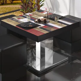 GGM Möbel Bistro Loungetisch 70 x 70 x 41 cm Vintage Bunt/Edelstahl