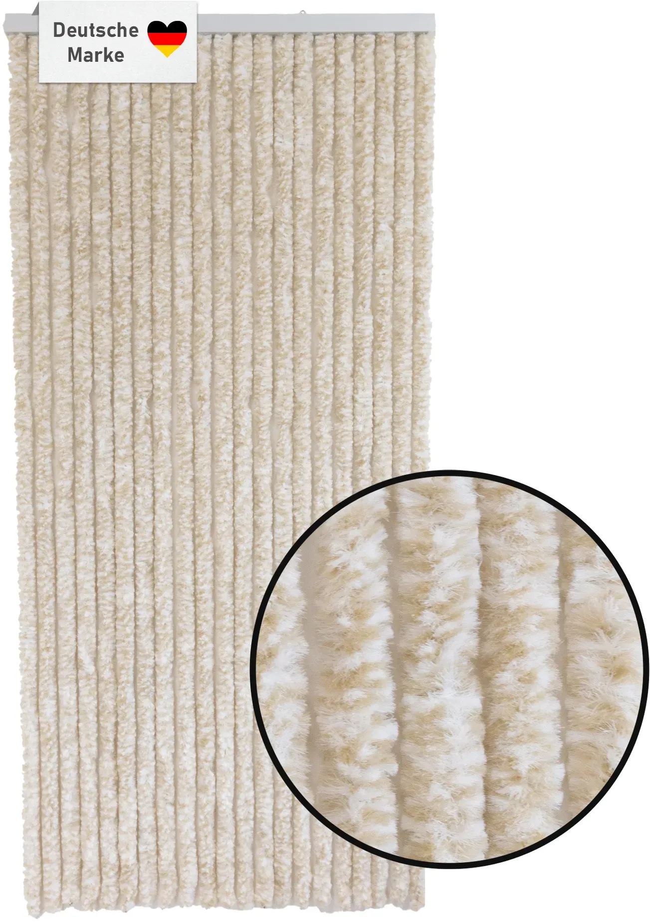 Flauschvorhang 90x200 cm beige weiß, Wohnwagen Fliegenschutz, Türvorhang