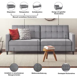 dorel home 3-Sitzer DOREL HOME "Hartford II", grau (anthrazit), B:203cm H:83cm T:83cm, Veloursstoff 100% Polyester, Sofas, Bettfunktion, Rückenlehne 2-teilig, 3-fach verstellbar, Sitzhöhe 43 cm